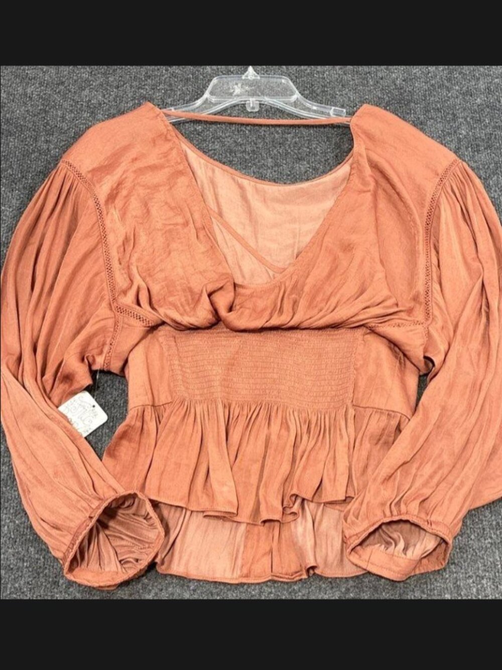 Free People Med Bodiced Lace Corset Puff Sleeve Rouge Blouse Silky Boho Peasant